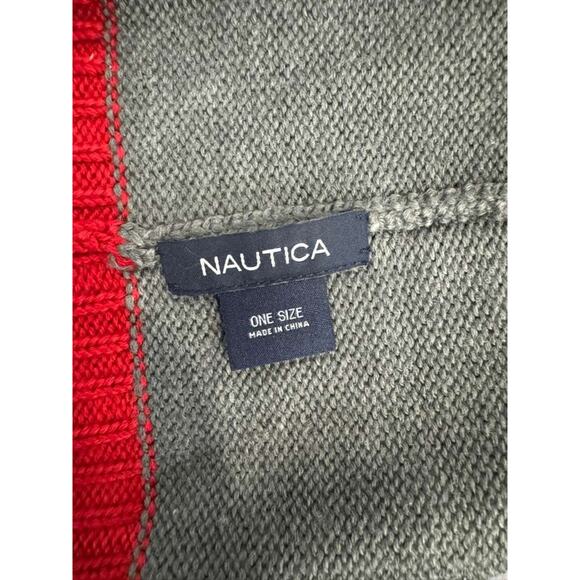 Nautica Gray Red Knit Beanie Hat One Size New with Tags - Picture 3 of 4